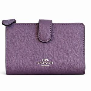 Coach Medium ‘Iris’ Purple Crossgrain Leather Corner Zip Wallet